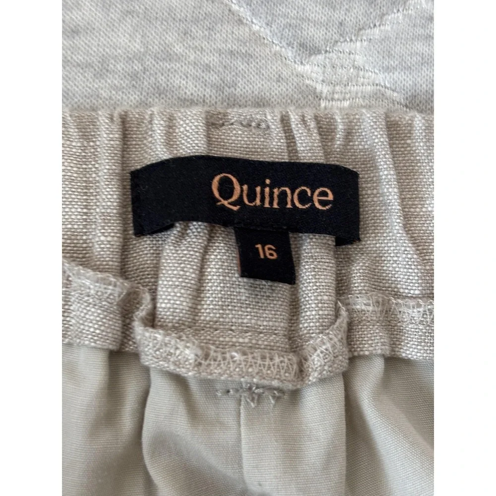 Quince Pants Womens 16 Beige Linen Pleated‎ Trouser Elastic Waist Lined Relaxed